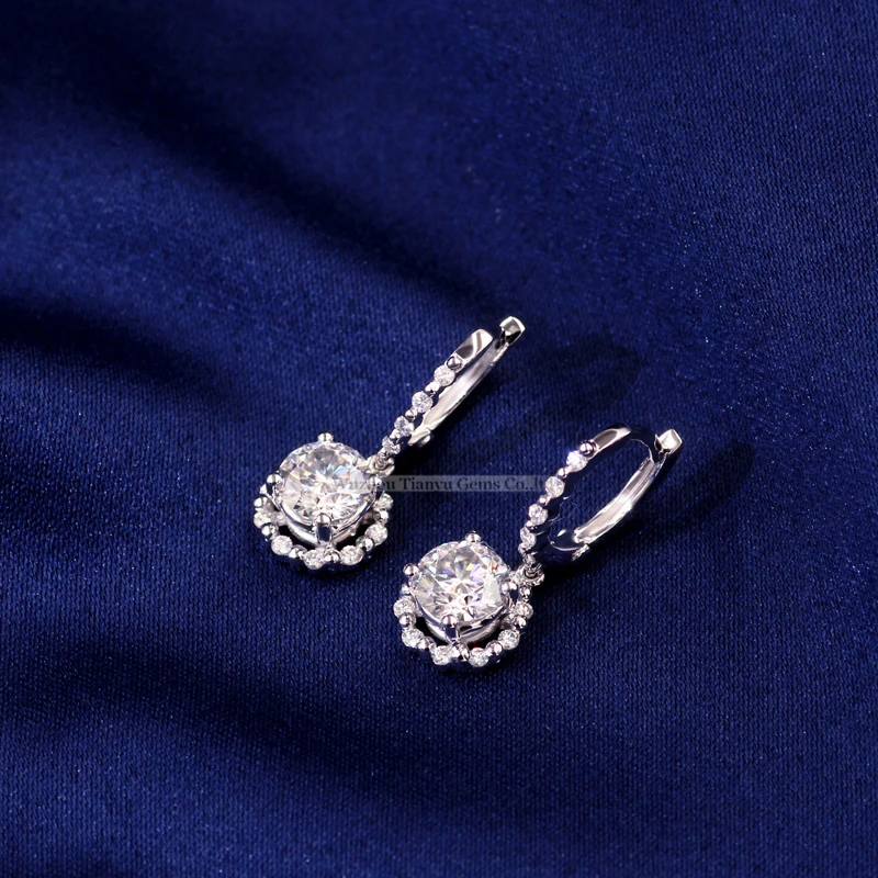 

Tianyu gems 6.0mm moissanite diamonds long earring 10k white gold earring