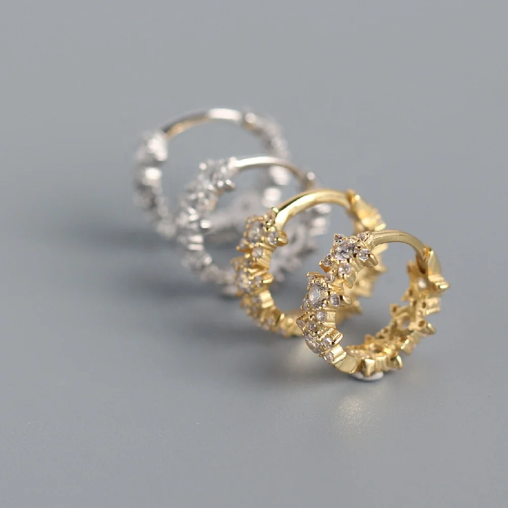 

925 sterling silver jewelry gold plated pave korean women jewelry diamond hoop earrings