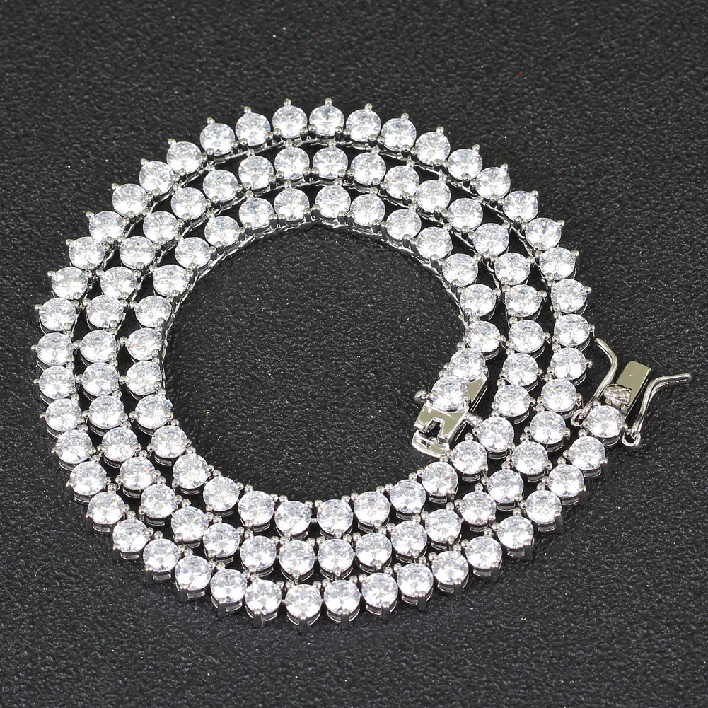 

Hip hop jewelry tik tok trend 4mm three claw single row CZ chain single row 3 fork tennis chain micro-inlaid zircon necklace