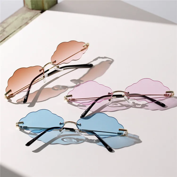 

2021 Luxury Fashion women luxury cloud shaped lentes Rimless sun glasses shades Cloud Shaped Punk Lenses Trendy cloud sunglasses