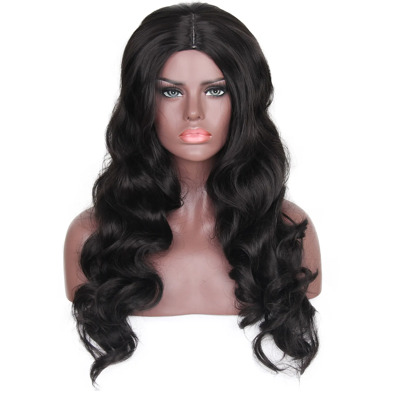 

Factory Supply African Beautiful Natural Hair Wigs Lady Big Wavy Mid-length Long Curly Wigs