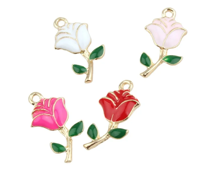 

color enamel rose flower charms DIY metal alloy rose flower charms for bracelet necklace rose flower jewelry accessories