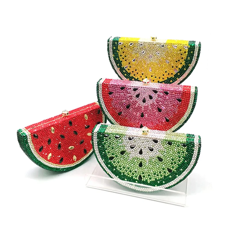 

Luxury handmade cute funny watermelon lice purses women evening party bridal wedding fruit clutches full crystal bag