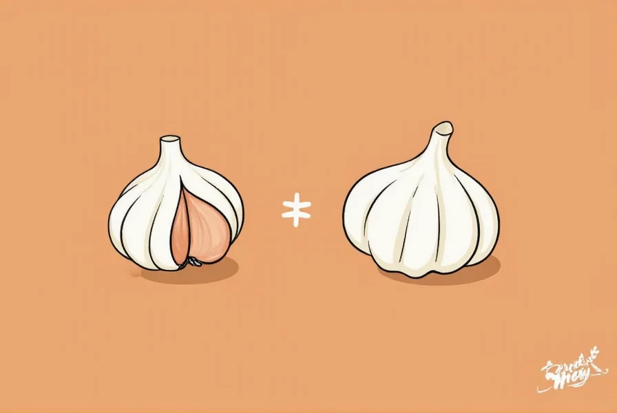 Visual comparison of small, medium, and large garlic cloves with measuring spoons