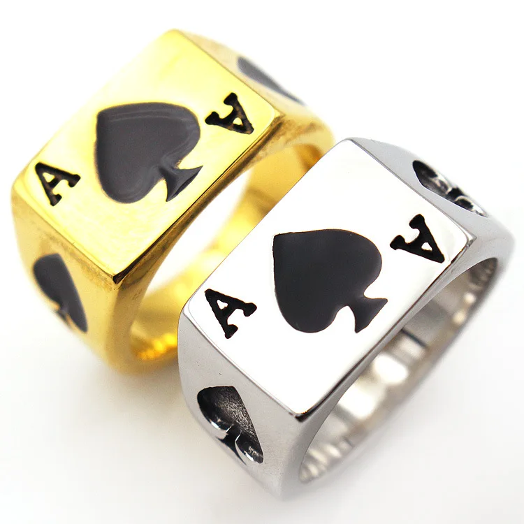 

Men's Ideal Gift Stainless Steel Poker Spade Ace Signet Rings Black Silver and Gold, Silver;gold