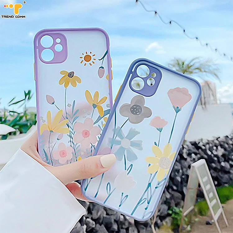 

Frosted Matte Slim Cell Cases TPU PC Precise Camera Phone Case Flower Mobile Covers For iPhone 12