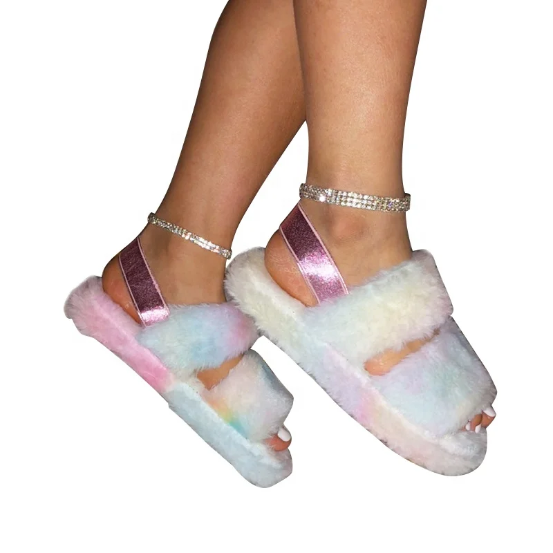 

Summer Fashion Soft Sole Elastic Band Slippers Fur Slides For Women