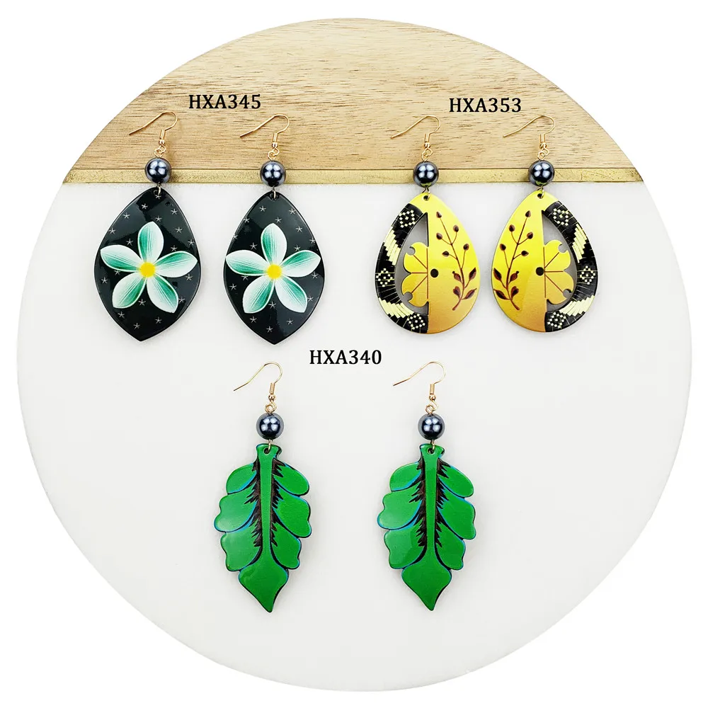 

wholesale 2020 newest drsign earrings fashion colorful flower leaf pattern acrylic drop earrings for women hawaiian style, Customized color