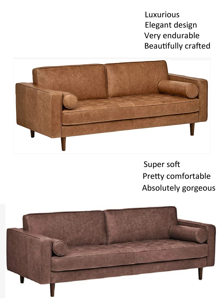 Tapered Wood Legs Modern Sectional Futon Living Room Tufted Midcentury