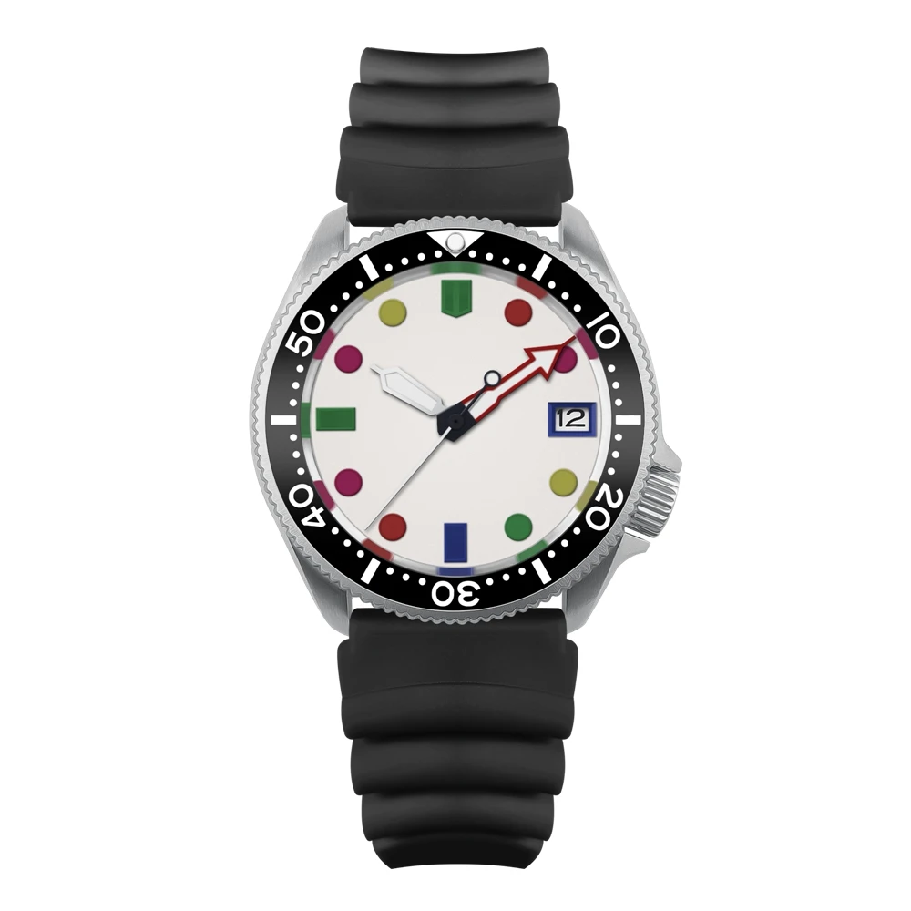 

Ready to ship 41mm Colorful index luxury mechanical silicone strap NH35 diving wrist automatic watches men