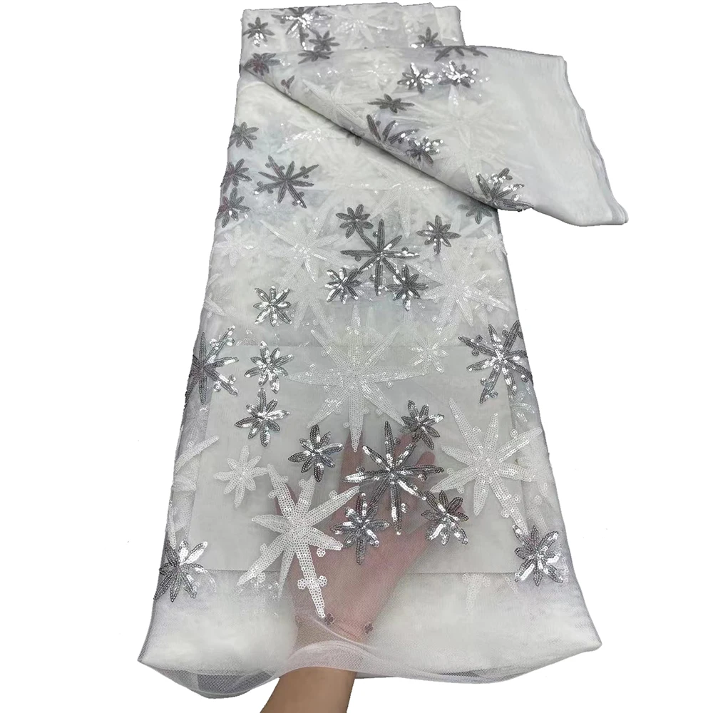 

New Style Full Sequins Embroidery Net Lace Fabric Double Sequins Lace Dress High Quality Wedding Party Women Dress