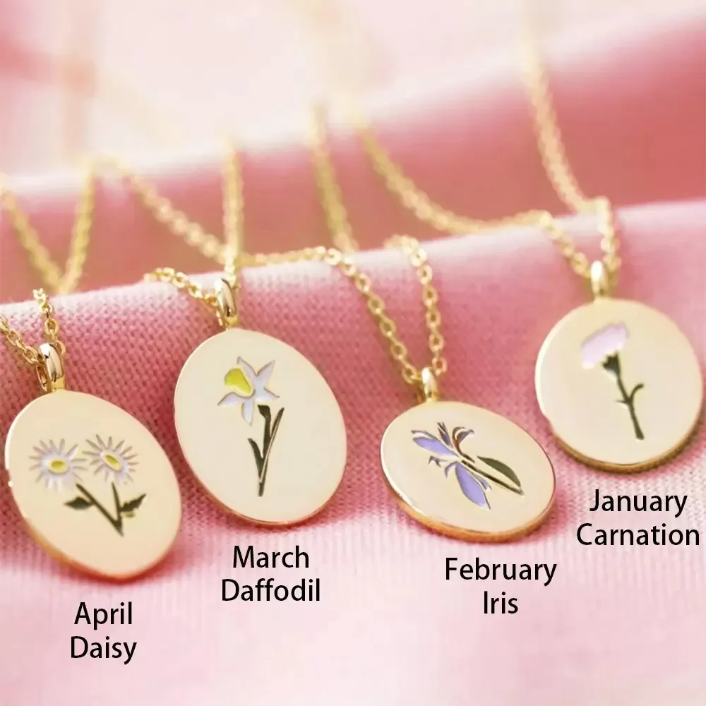 

GT Hot Selling Birth Flower Necklace Trendy 18k Gold Plated Colorful Flower Birth Month Stainless Steel Initial Necklace