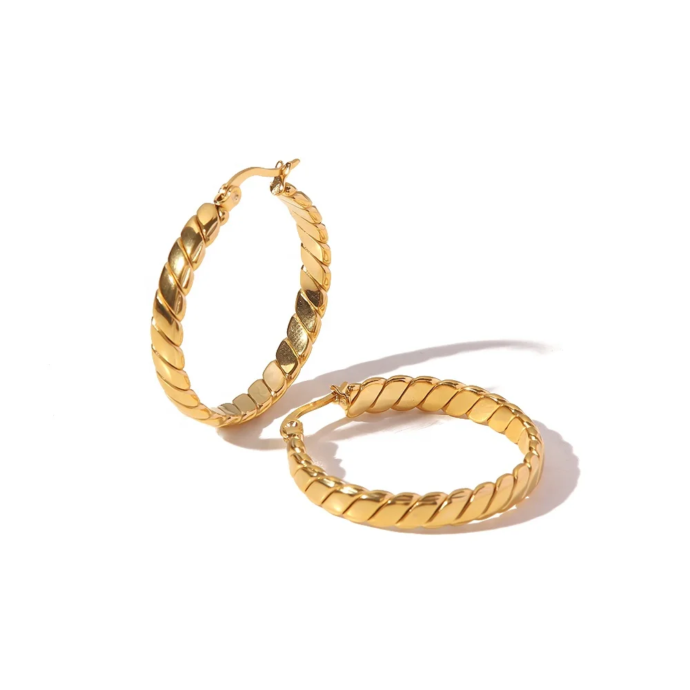 

Everyday Wearing Neutral Style Twist 18K PVD Gold Plated Stainless Steel Hoop Earrings Parisian