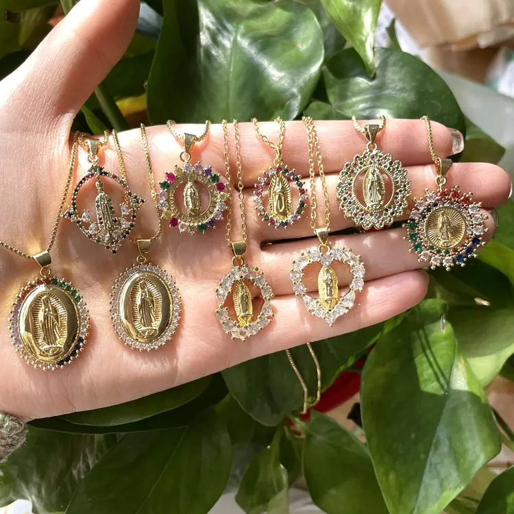 

Charm jewelry 2021 ins new fashion gold plated women virgin mary necklace aaa zircon jewelry iced pendant around diamond