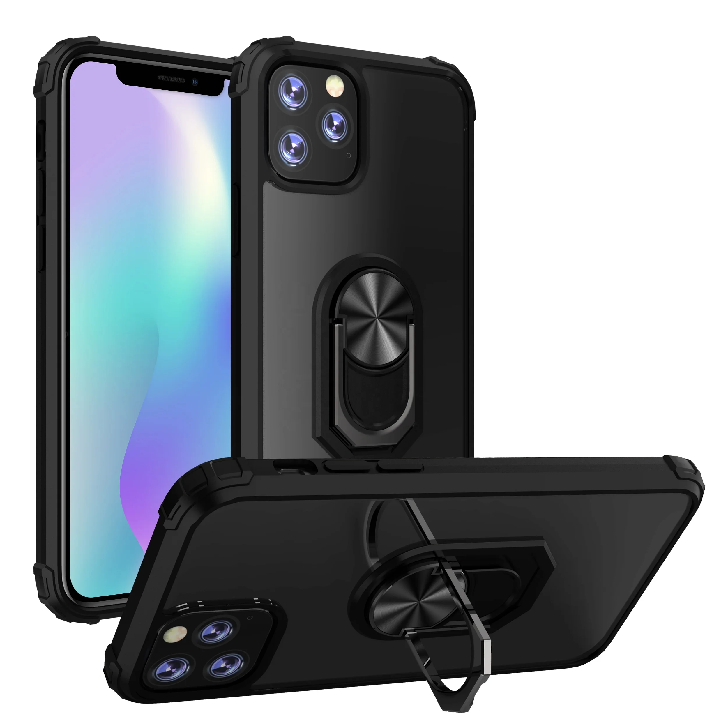 

Wholesale Factory 2 in 1 Frosted Transparent Magnetic Car Mount Finger Ring Smart Phone Cover for iPhone 11 12, Multi colors