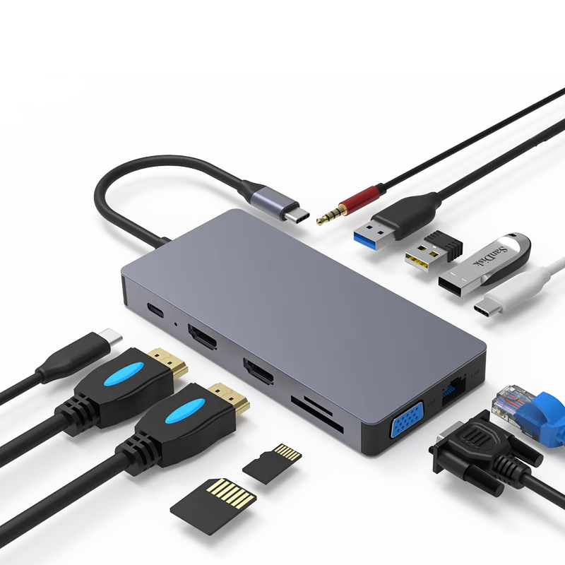 

Hot Sale 12 Port Usb Hub With Dual Hdtv Internal Usb 3.0 Hub 12 In 1 Usb Hub For Macbook, Silver