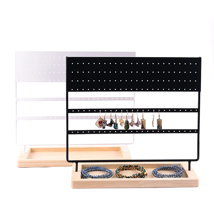 

Earring Jewelry Stand Display Rack 3-tier Ear Stud Holder Jewelry Organizer Ear Studs Earring Holder 144 Holes With Wood Base, Black, white