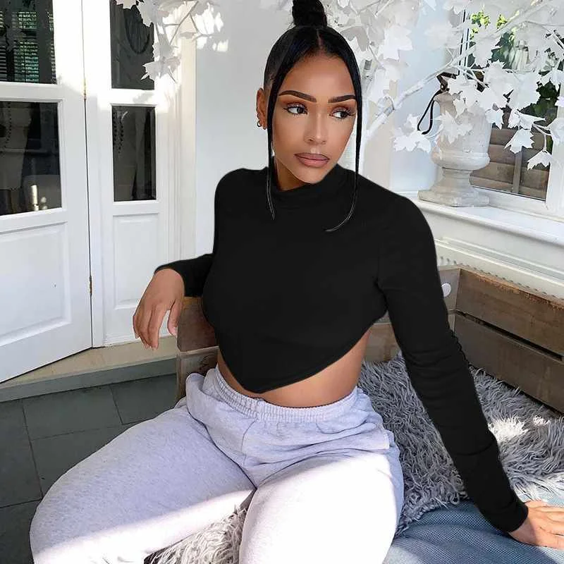 

turtleneck black long sleeve crop top women