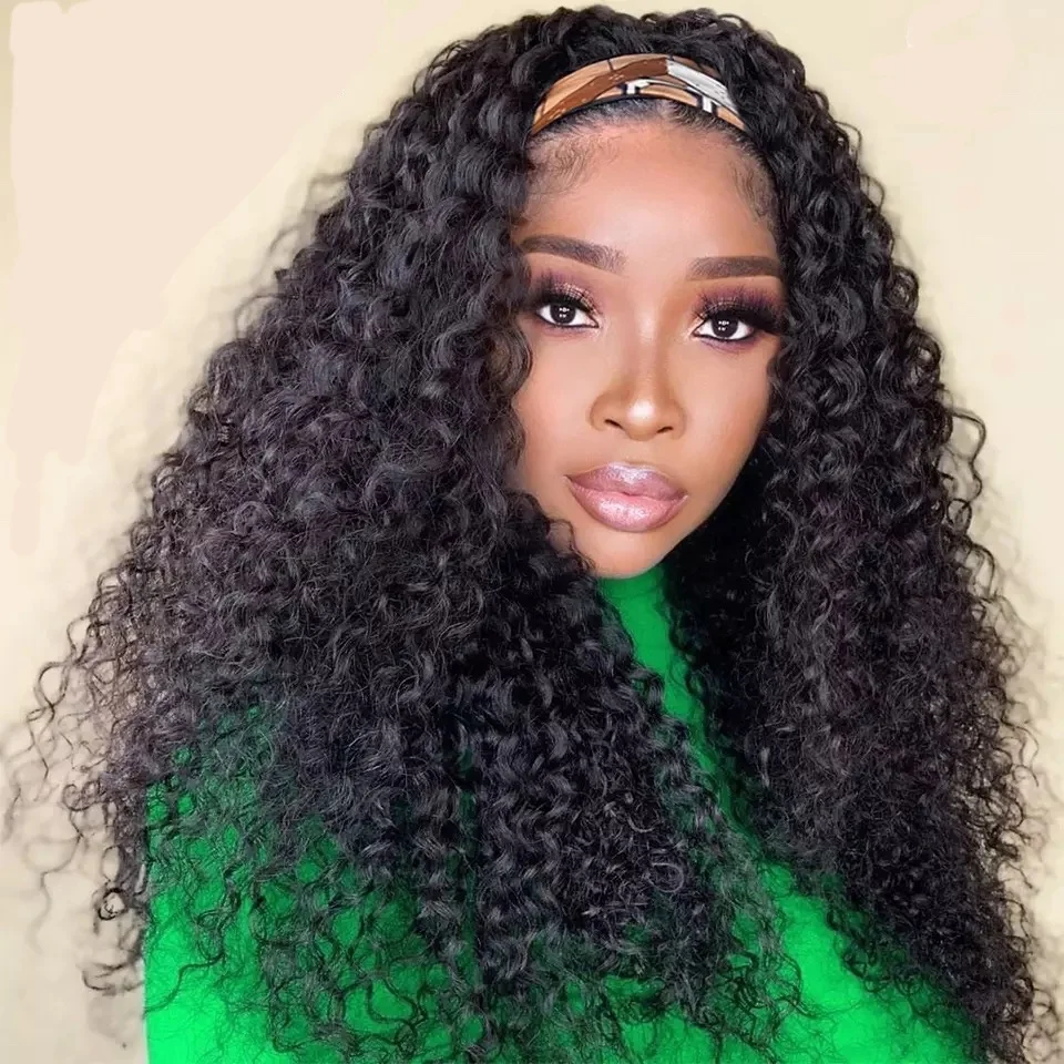

Deep Curly HeadBand Wig Brazilian Human Hair Kinky Curly Head Band Wigs Human Hair Glueless Full Machine Wigs For Women