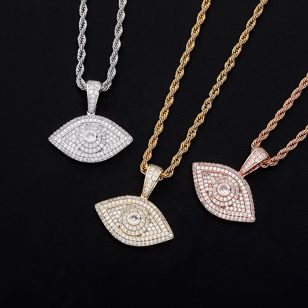 

New EvilEye Pendant Necklaces Iced Out Micro Pave Cubic Zirconia Pendant Hip Hop Rock Fashion Jewelry For Gift Men Women Jewelry, Gold,silver