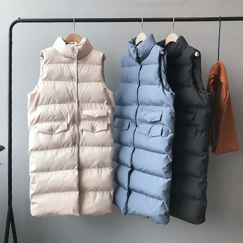 

2021 Women Spring Vest Coat Stand Collar Long Vest Warm Tops Vest, Customized color