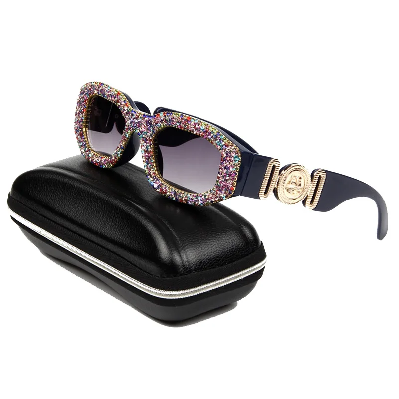 

Hot selling metal small frame PC lens UV400 sunglasses with diamonds women
