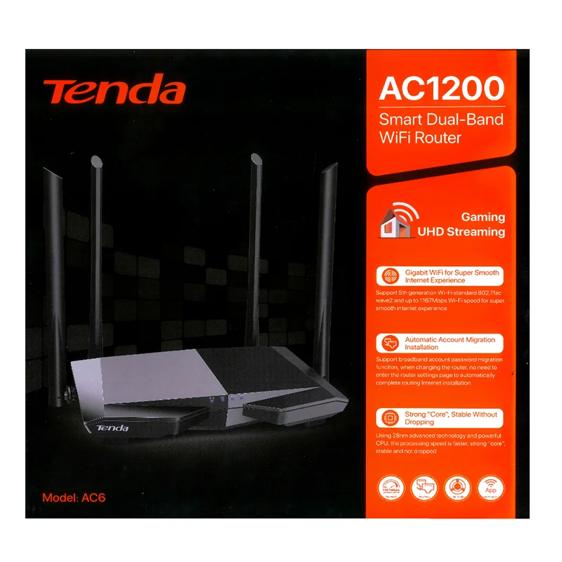 

Tenda AC6 2.4G/5.0GHz Smart Dual Band 1167Mbps AC1200 Wireless WiFi Router Antennas Wi-Fi Repeater, APP Remote Manage