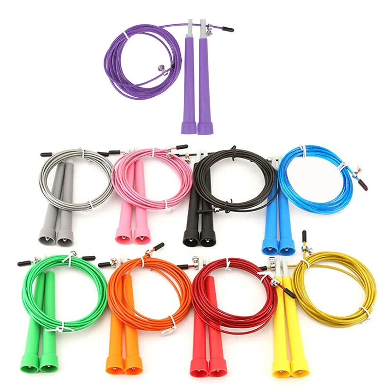 

factory supply Adjustable Crossfit Steel Cable Wire Speed Jump rope, Green,black,red,orange,yellow, blue,pink...