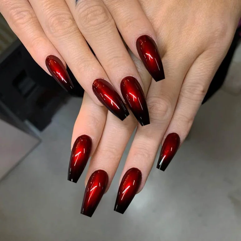 

red black ombre long Ballerina 2021 press on nails shenzhen press on nails in bulk nails set press on