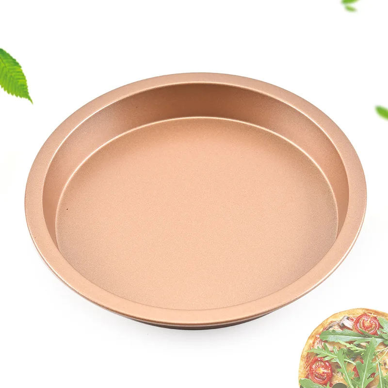 

High quality carbon steel 8 "golden pizza dish round thickened non-stick shallow cake baking dish baking tool