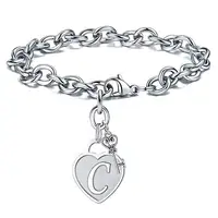 

Alphabet A-Z Letters Bracelet Stainless Steel Linked Chain Bracelet With Heart Charms Silver Bracelet