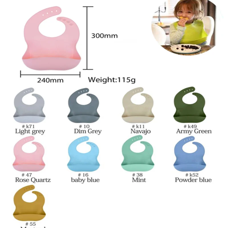 

2020 Custom high quality water proof silicone baby bib with food catcher many new color it can custom color