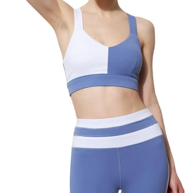 

Tiktok Hot Sale Stitching Color Yoga Fitness Pants Sets Workout Clothing Sportwear Suit Womens Fitness Wear Yoga Set