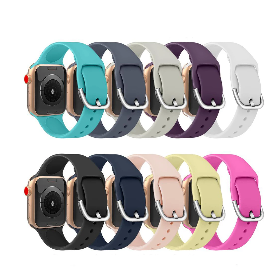 

Amazon charm sport custom rubber watch straps silicone bands metal clasp women for iphone apple iwatch se 3 4 5, Optional