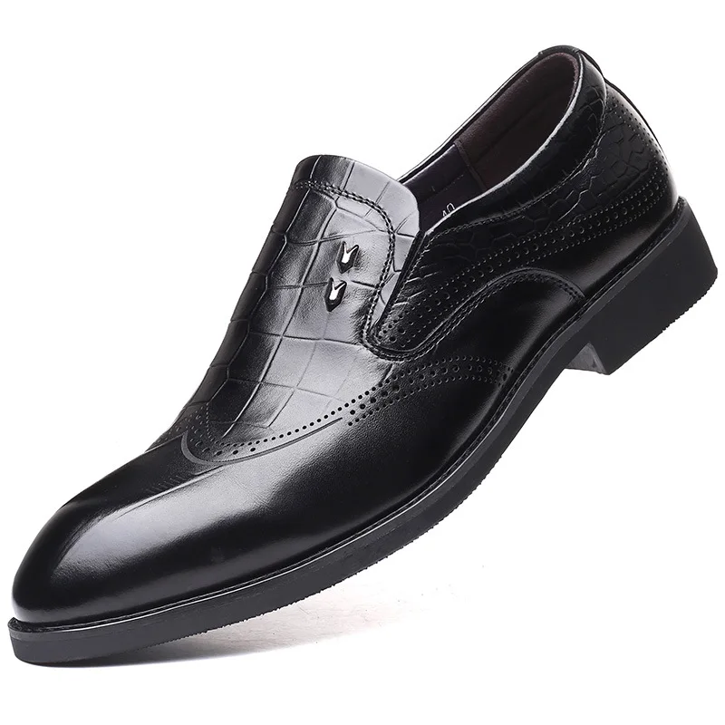 

Bulk Wholesale Men Shoes Fashion Black leather elevator Shoes height increasing shoes for Men