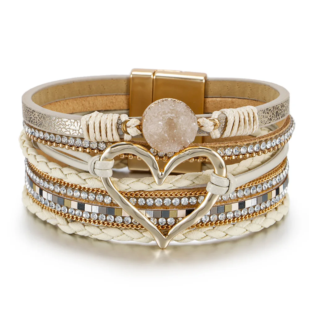 

Fashion Jewelry Bohemian Braided Charm Multilayer Leather Bracelet Woven Women Bangle