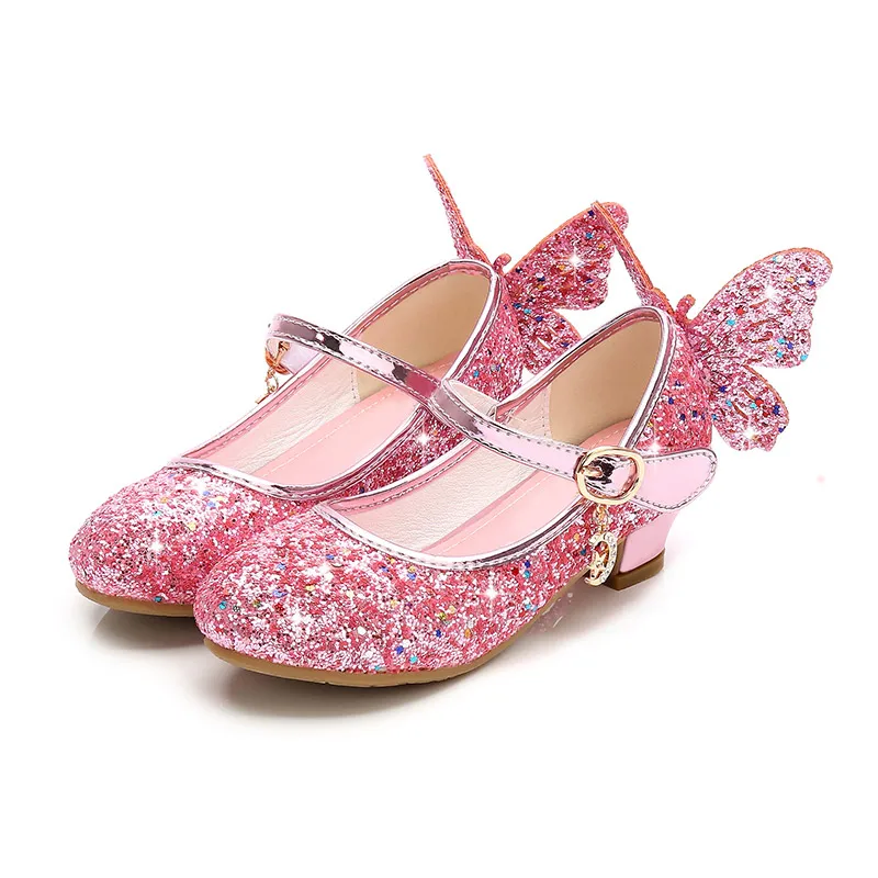 

New Princess Girl Shoes Decoration For kids shoes popular Lovely Kids Party Glitter Leather Butterfly Girls Kids Shoes, 4 colors