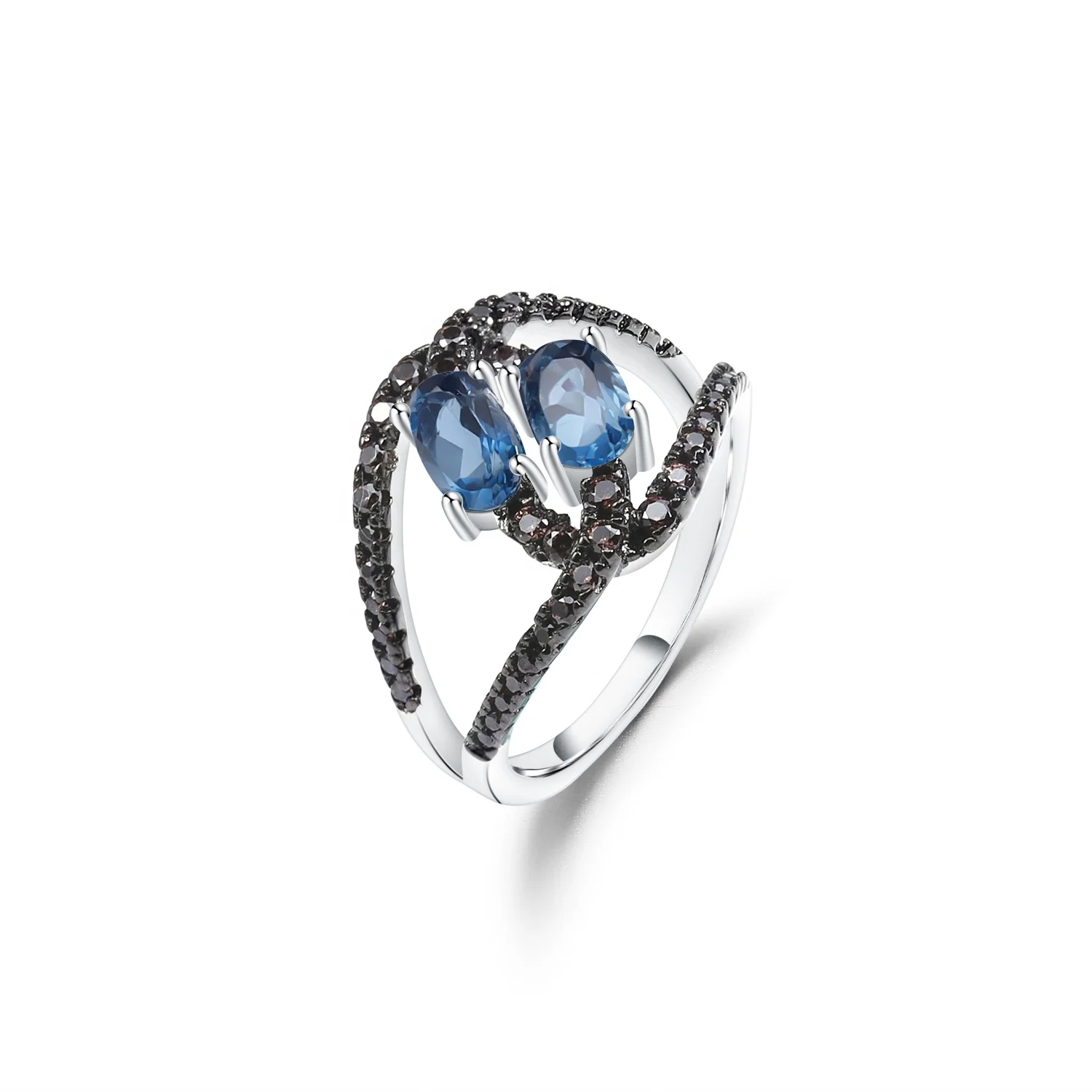 

Abiding Natural London Blue Topaz Birthstone Ring 925 Sterling Silver Split Band Swirl Rings Women Fashion Jewelry