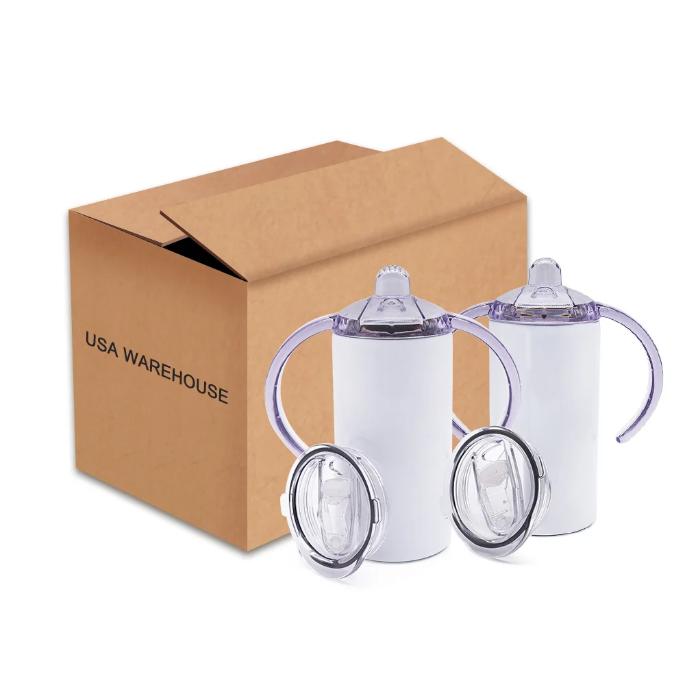 

Stocked in US warehouse buy 12oz kids stainless steel straight Sublimation baby bottles Blanks Sippy Cup 2 lids, White