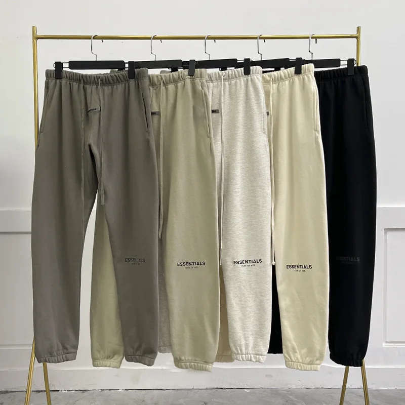 

2022 New Fear of god Essentials sweat pants men's thick cotton fleece casual joggers with reflective printing drawstring pants