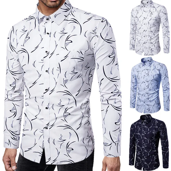

Clothing Fashion Male Dress Shirts Slim Fit Turn-Down Men printing Long Sleeve Shirt Mens Hawaiian Shirt Big Sizes