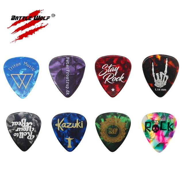 

Wholesale Price 0.46mm 0.71mm 0.88mm 0.96mm 1.0mm 1.2mm 1.5mm Logo Printing Mix Colors Pearl Celluloid Guitar Mediator, Colorful
