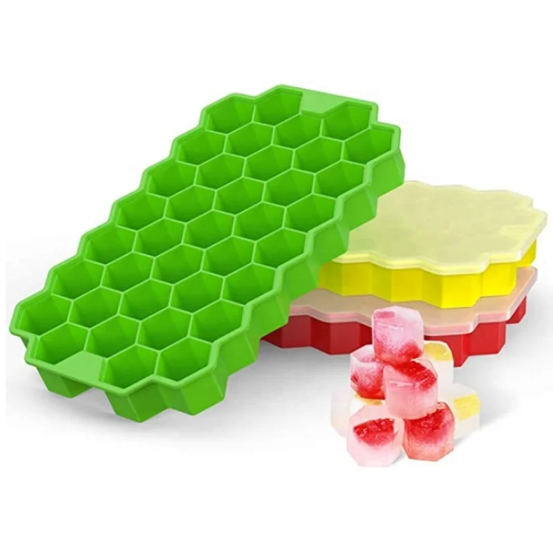

Molde Para Hielo 37 Holes Honeycomb Silicone Ice Cube Mold Trays with Lid for Bar Party Whisky Drink, Blue, yellow, green, purple, can be custmized