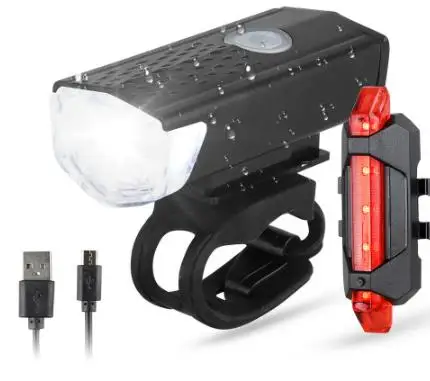 

Bicycle Light Back Headlight Lamp Flashlight And Bike Light USB LED Rechargeable Bicycle Light Set Mountain Cycle Front, Black