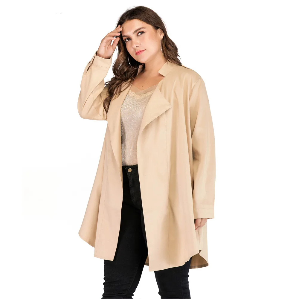 

LEX Plus size fat women clothing 2021 Lapel cardigan temperament long sleeve women's windbreaker coat