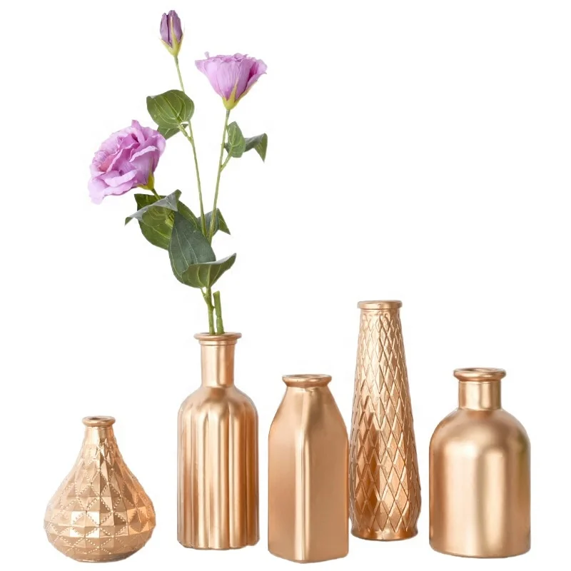 

Modern Minimalist Golden Glass vase Light luxury desk furnishing dry flower arrangement container decoration ornaments