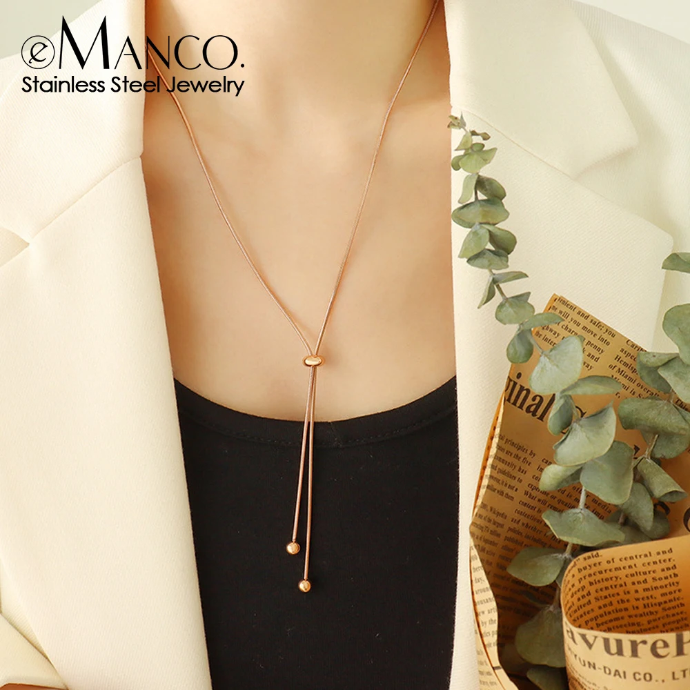 

eManco Stainless Steel Y-shaped Collarbone Round Beads Long Pendant Necklace Snake Chain Women's Holiday Gift