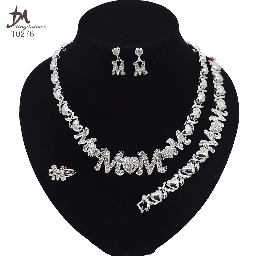 

T0276 Mom Gift high quality silver color XOXO MOM jewelry set, 18k gold