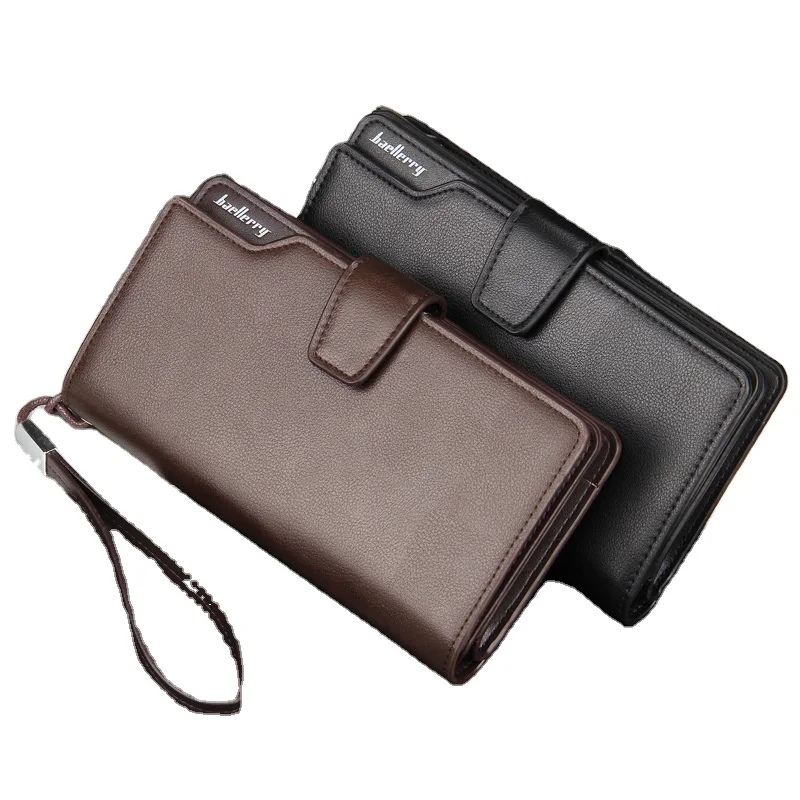 

baellerry new long style PU leather Zipper Clutch wallets For Men with handle strap,Male Cell Phone Bag Card Holder Case, Black.coffee