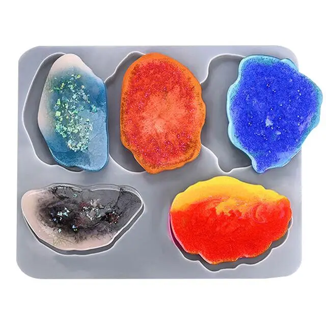 

Customized silicone resin mold irregular coaster crystal epoxy mirror craft mold, White